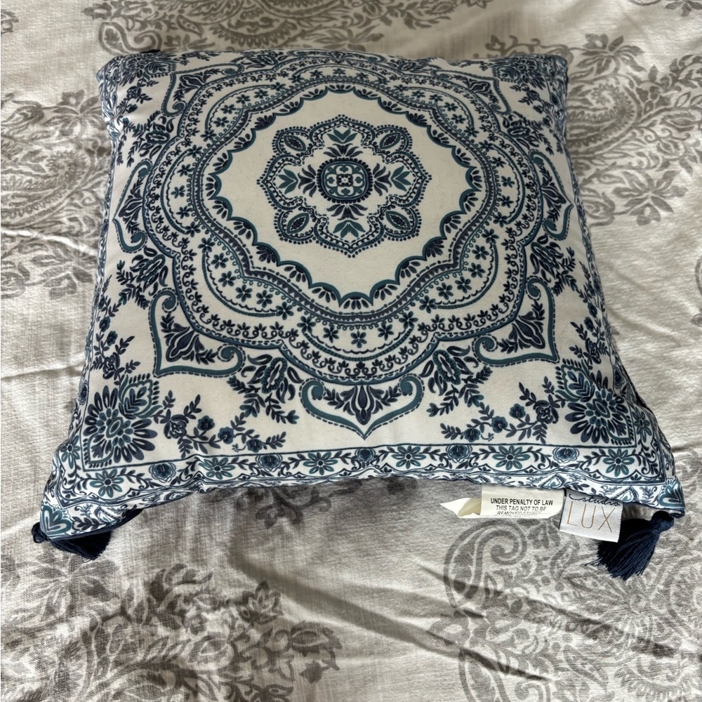 Lux Navy and Cream Patterned Pillow